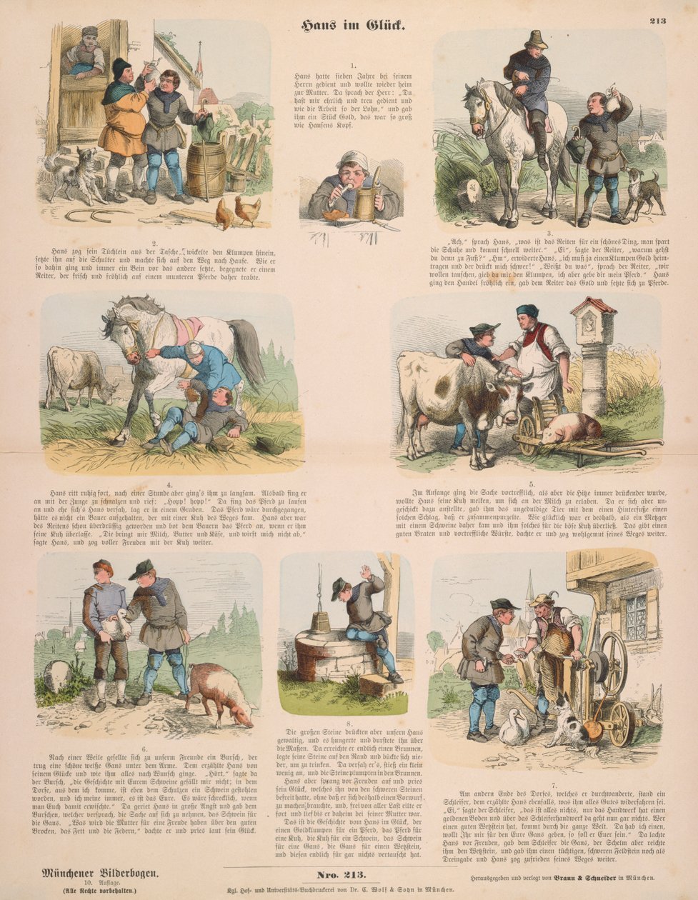 Gazeta Hans in Luck (za Braciami Grimm) wydana przez Gustava Weise, Stuttgart, 1860 autorstwa Oskar Pletsch
