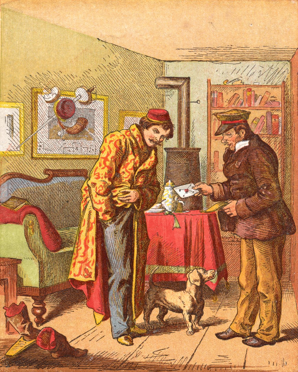 Płacenie za przesyłkę listową, c1870 autorstwa Oskar Pletsch