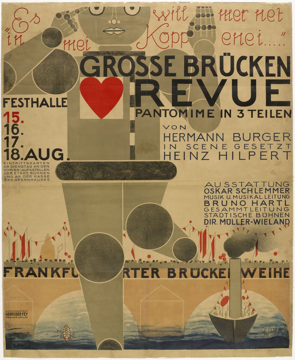 Plakat Festiwalu Mostów (pantomima) - Plakat Wielkiej Rewii Mostów, Schlemmer, Oskar (1888-1943). Litografia kolorowa autorstwa Oskar Schlemmer
