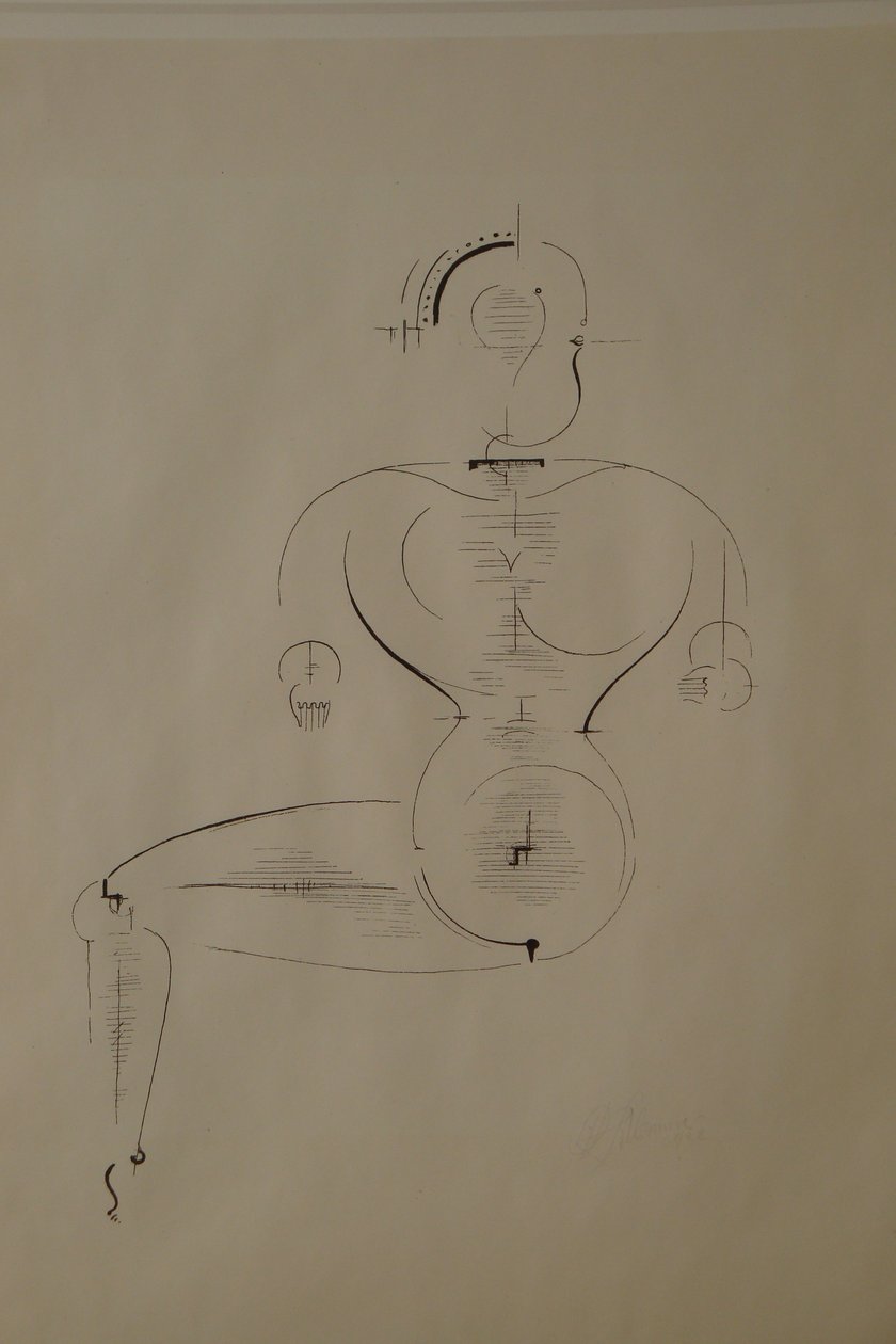 Rysunek z boku: Rysunek H2 w pozycji siedzącej, 1921. autorstwa Oskar Schlemmer