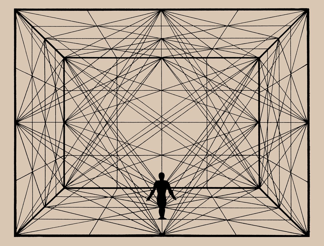 Figura w przestrzeni z geometrią płaszczyzny i wytyczeniami przestrzennymi, 1924-1925. autorstwa Oskar Schlemmer