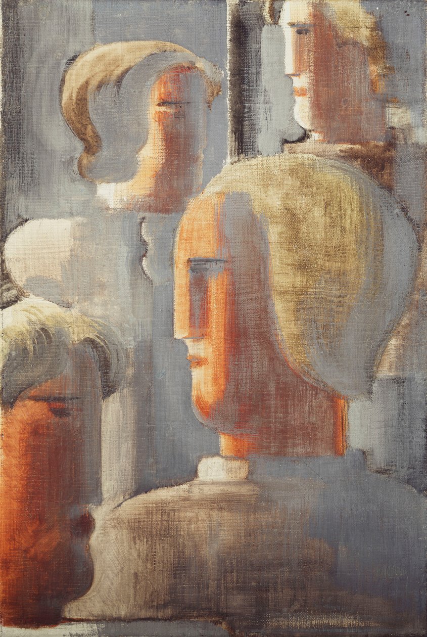 Grupa Czterech Głów Szaro-Niebieska, Folkwang-Studium III; Cztery grupy głów szaroniebieskie, Folkwang Studium III autorstwa Oskar Schlemmer