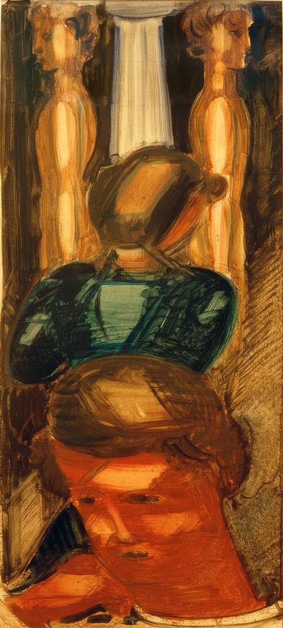 Grupa przed kolumną dorycką autorstwa Oskar Schlemmer