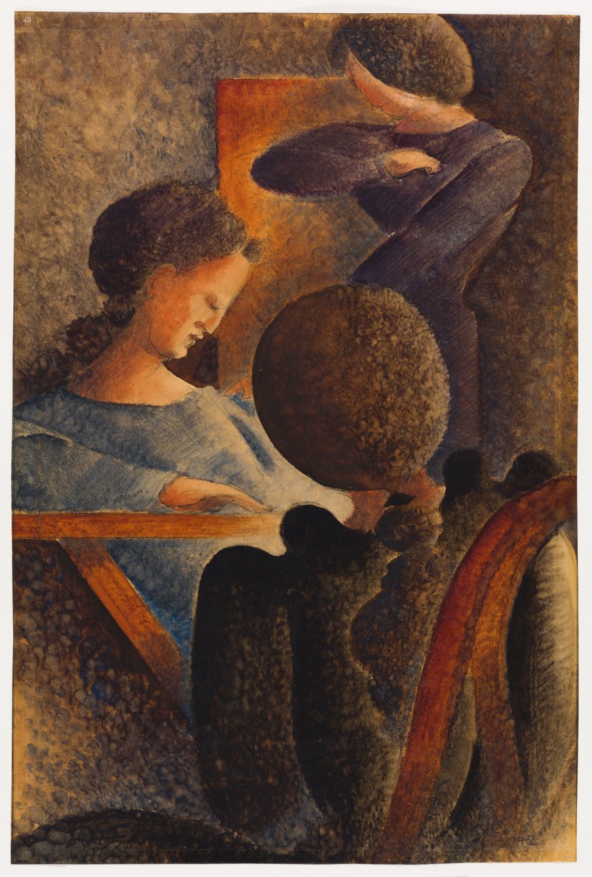 Grupa osób prowadzących siedzący tryb życia autorstwa Oskar Schlemmer