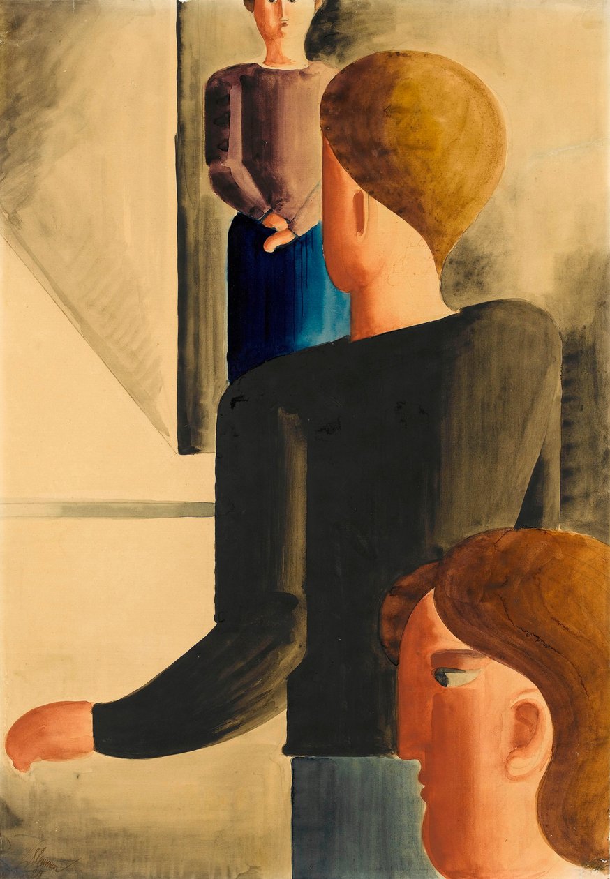 Trzy postacie w pokoju Prosty gest, 1928. autorstwa Oskar Schlemmer