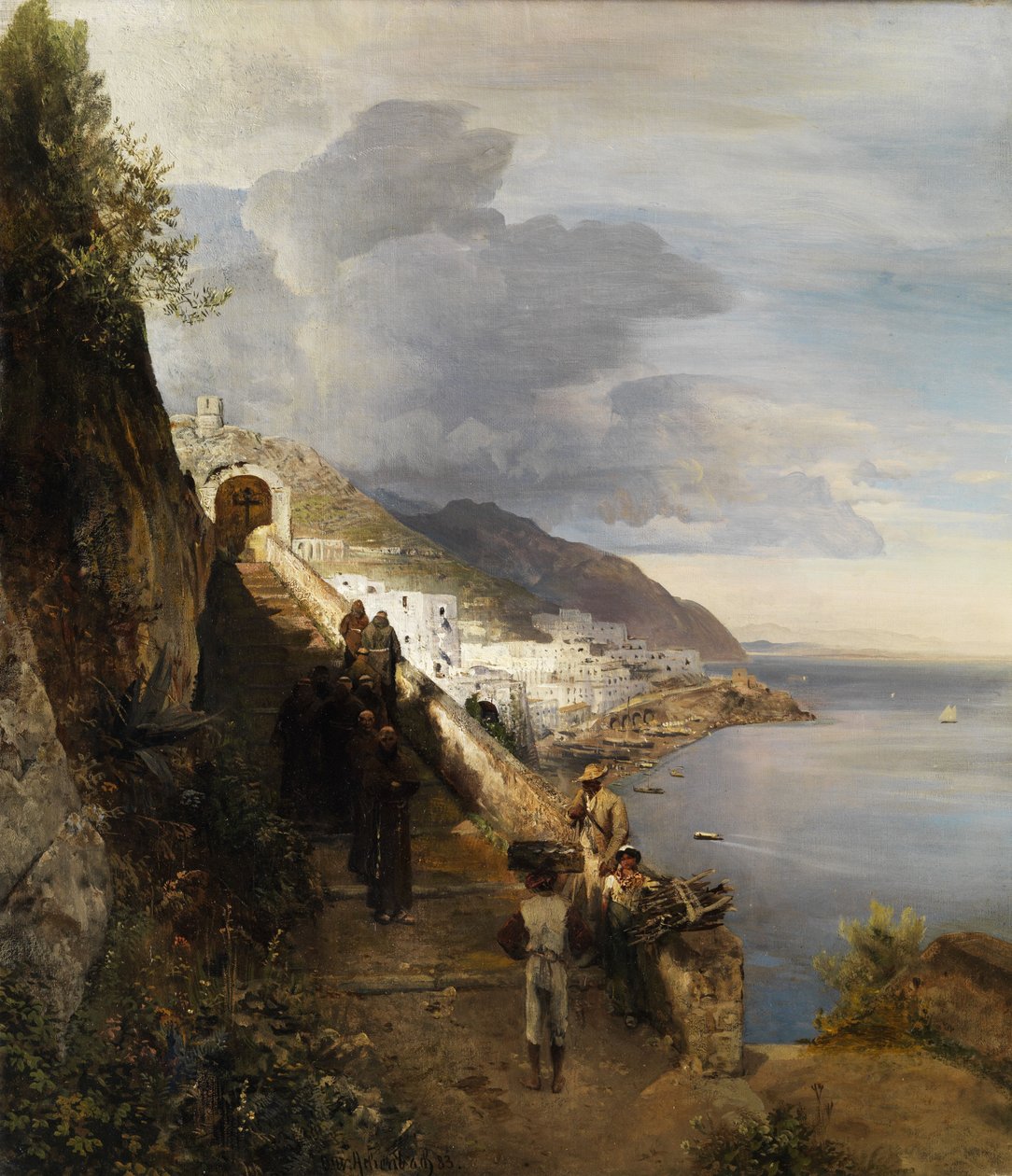 Wybrzeże Amalfi i schody do klasztoru Kaupzin autorstwa Oswald Achenbach