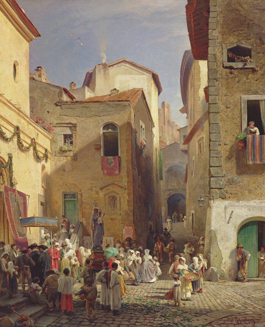 Święto Matki Bożej w Gennazzano, Roman Campagna, Włochy, 1865 autorstwa Oswald Achenbach