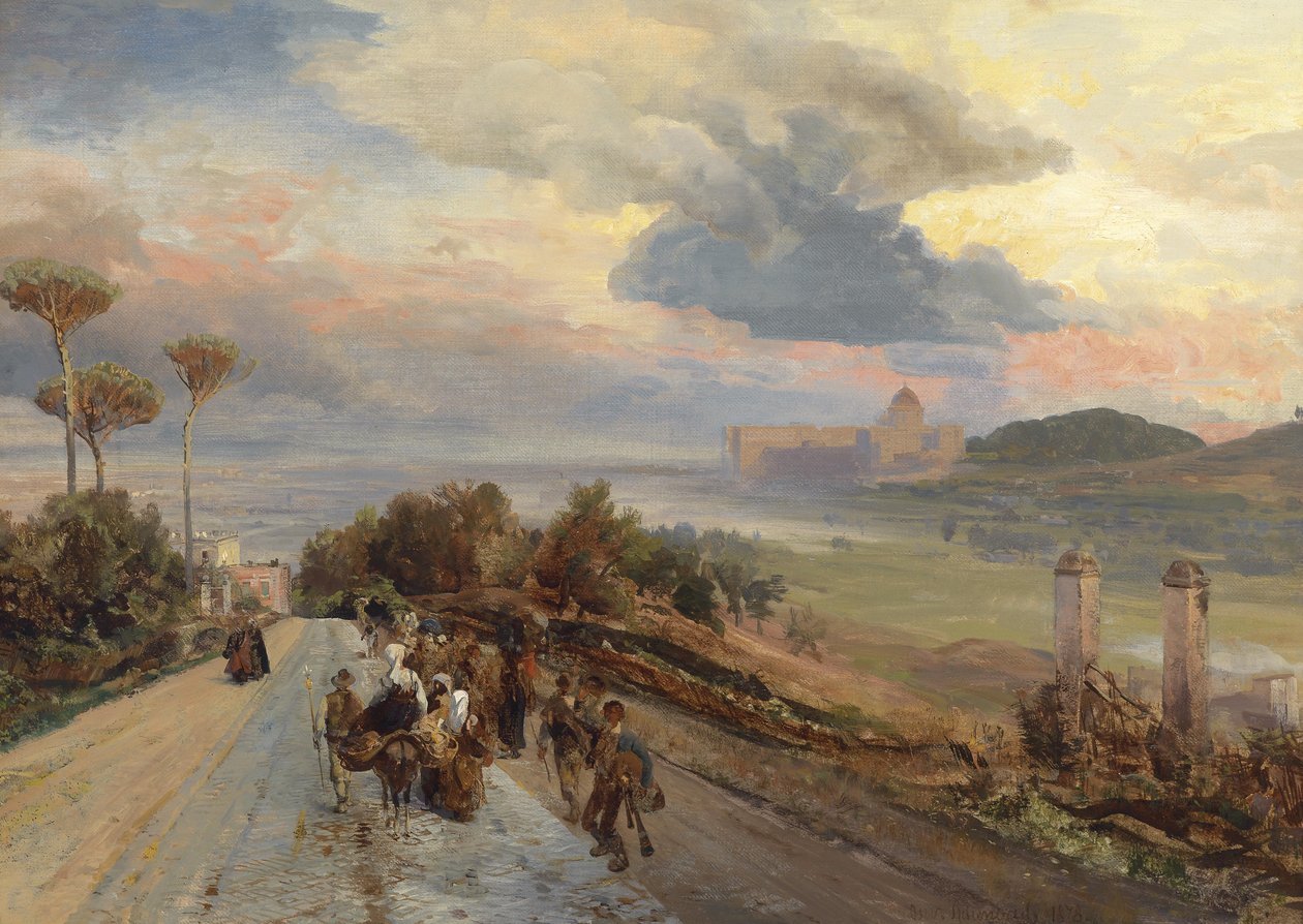 Via Cassia pod Rzymem z widokiem na Watykan autorstwa Oswald Achenbach