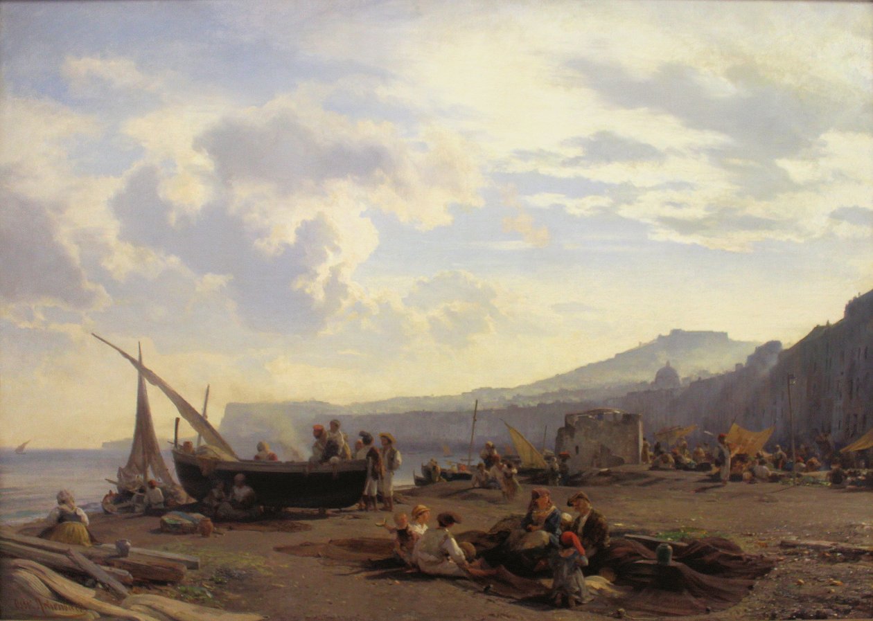 Chemnitz, kolekcje sztuki, Oswald Achenbach, scena na plaży autorstwa Oswald Achenbach