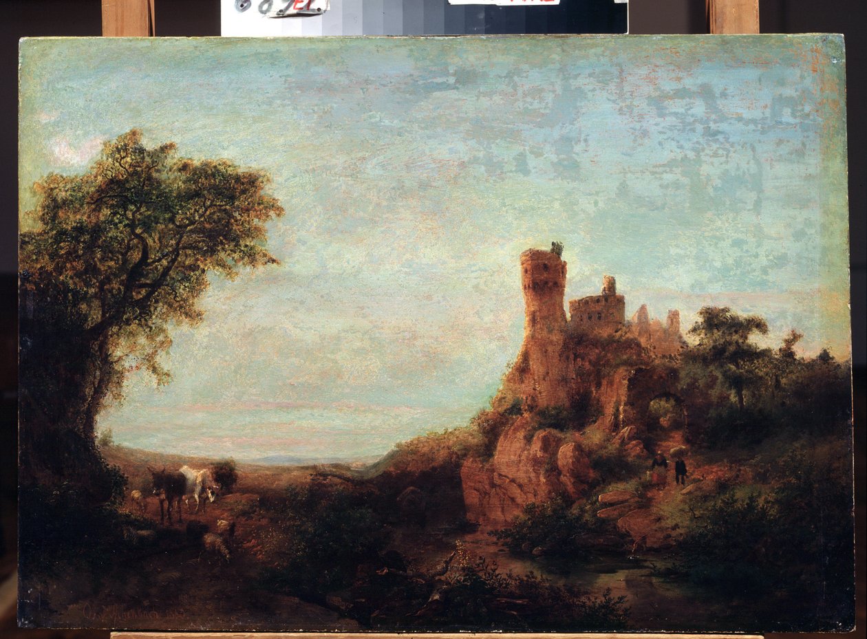 „Paysage au chateau” (Krajobraz z zamkiem) Peinture d