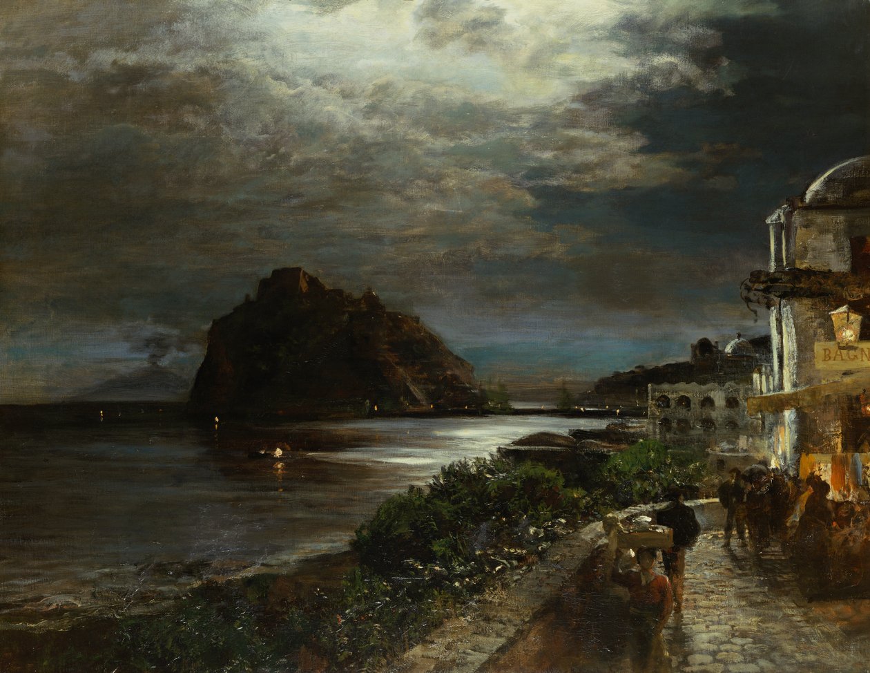 Zamek Aragoński Ischia (olej na płótnie) autorstwa Oswald Achenbach