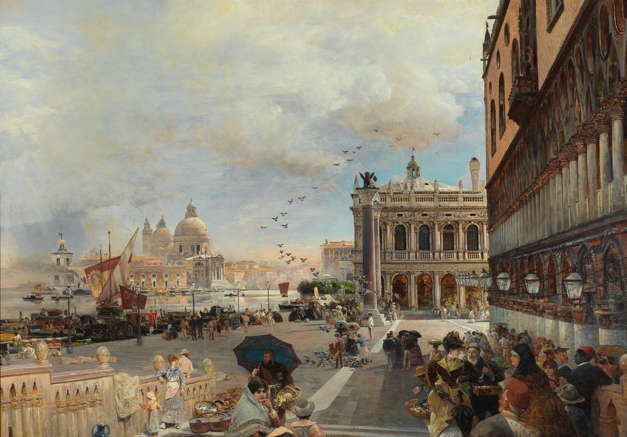 Wenecja, widok na Piazzetta z Biblioteca Marciana, Santa Maria della Salute i Dogana autorstwa Oswald Achenbach
