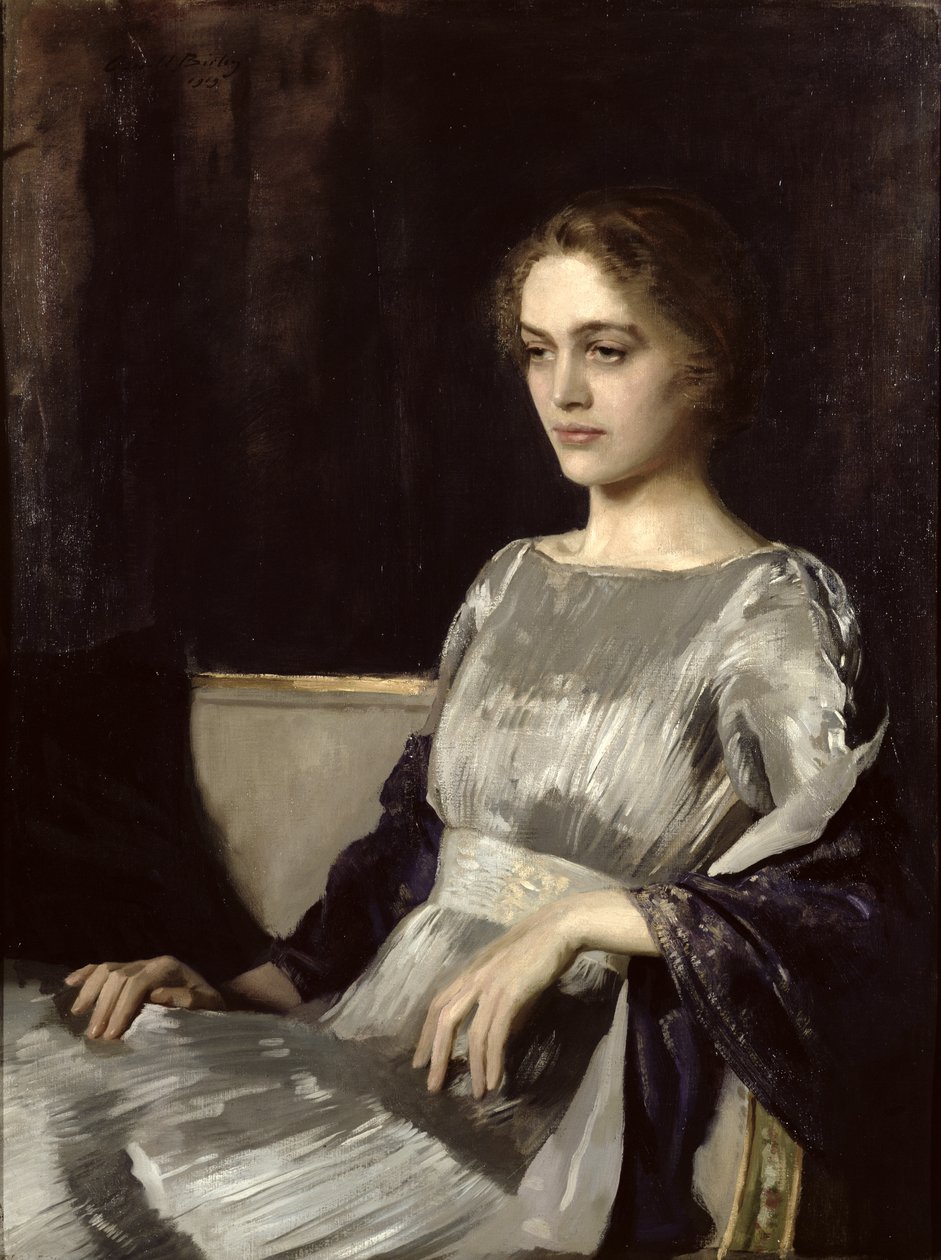 Panna Muriel Gore w sukience Fortuny autorstwa Oswald Hornby Joseph Birley