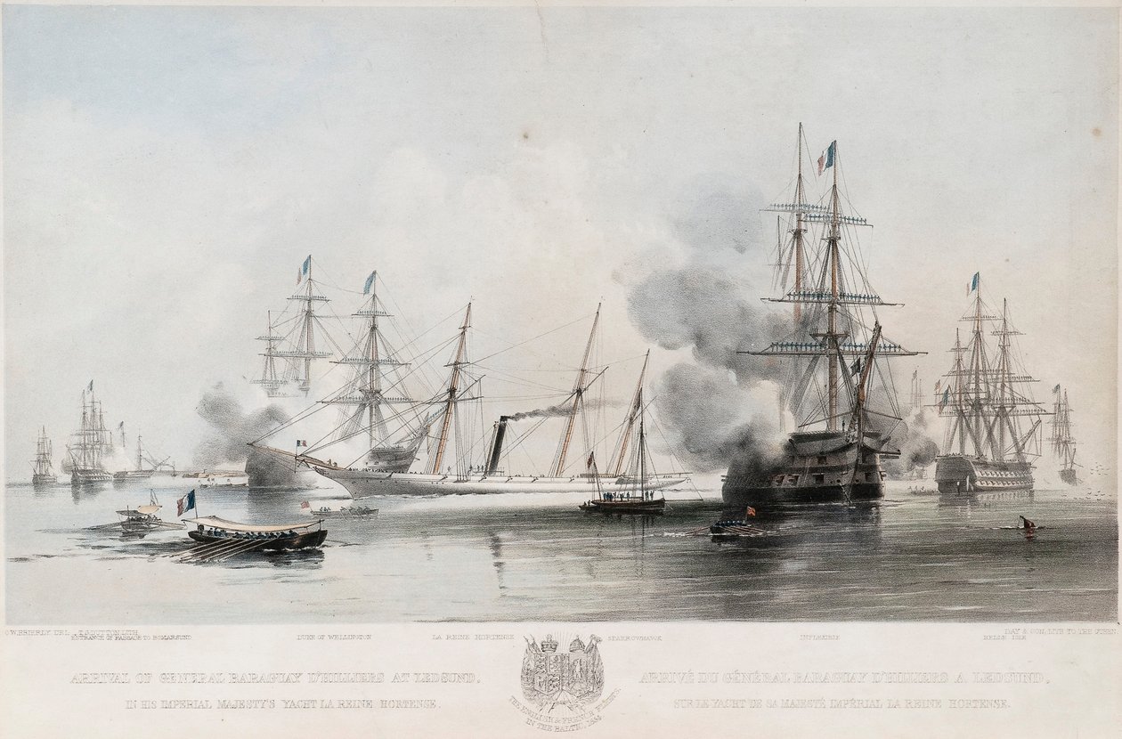 Przybycie generała Baraguay DHilliersa do Grengam, 1854 autorstwa Oswald Walters Brierly