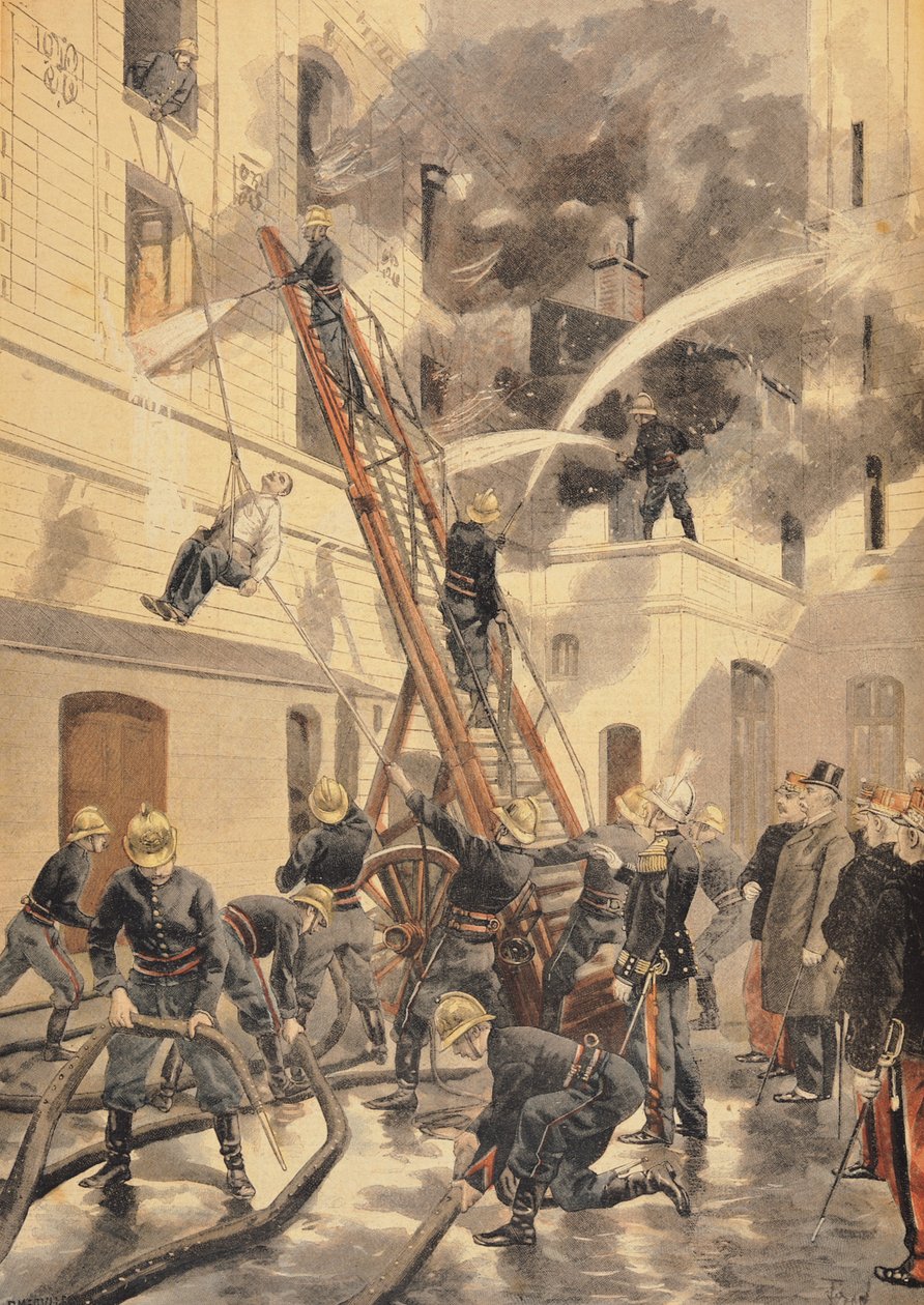 Felix Faure (1841-99) ze strażakami, z „Le Petit Journal”, 20 lutego 1898 autorstwa Oswaldo Tofani