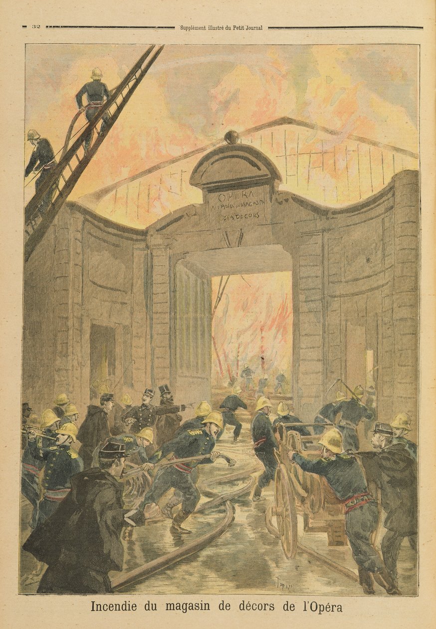 Pożar w doku sceny Opery Paryskiej, z „Le Petit Journal”, 22 stycznia 1894 r. autorstwa Oswaldo Tofani