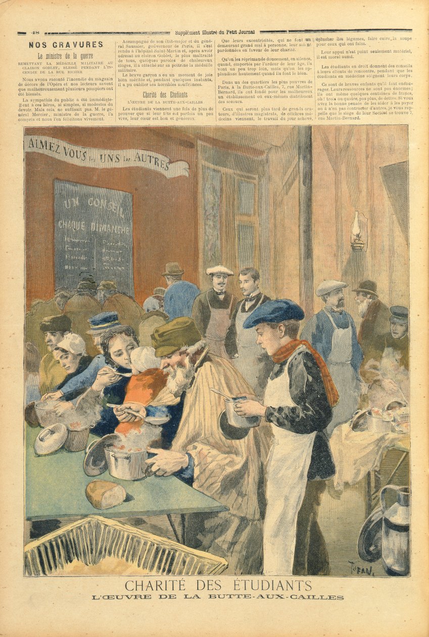 Działalność charytatywna studentów: Kuchnia z zupą w Butte-aux-Cailles, z "Le Petit Journal", 5 lutego 1894 r. autorstwa Oswaldo Tofani