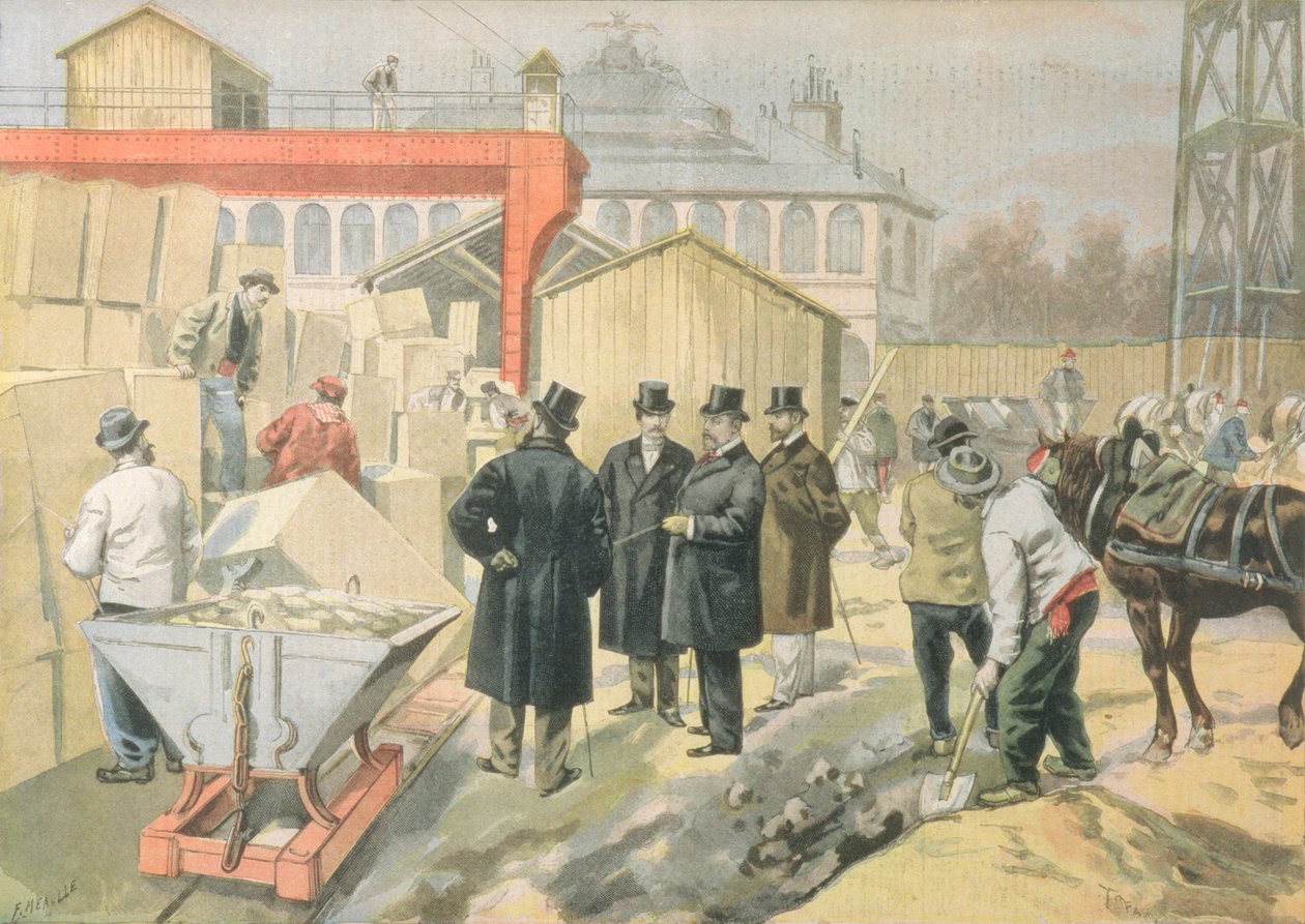 Książę Walii (1841-1910) Wizyta na placu budowy Wystawy Światowej 1900, z „Le Petit Journal”, 20 marca 1898 autorstwa Oswaldo Tofani