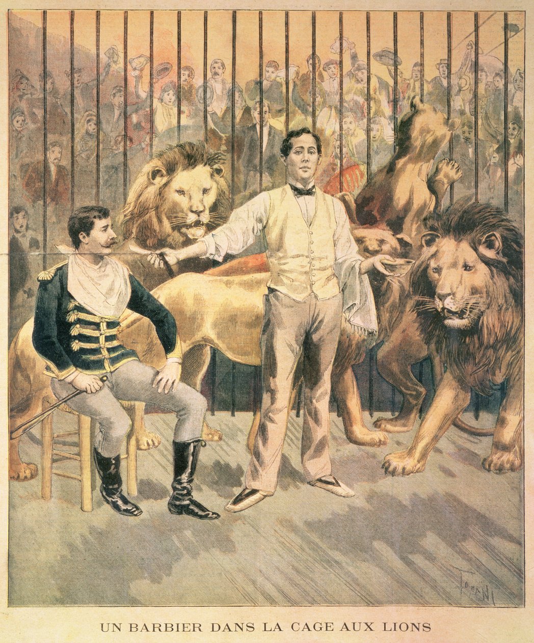 Fryzjer w klatce lwów, 1894 autorstwa Oswaldo after Tofani