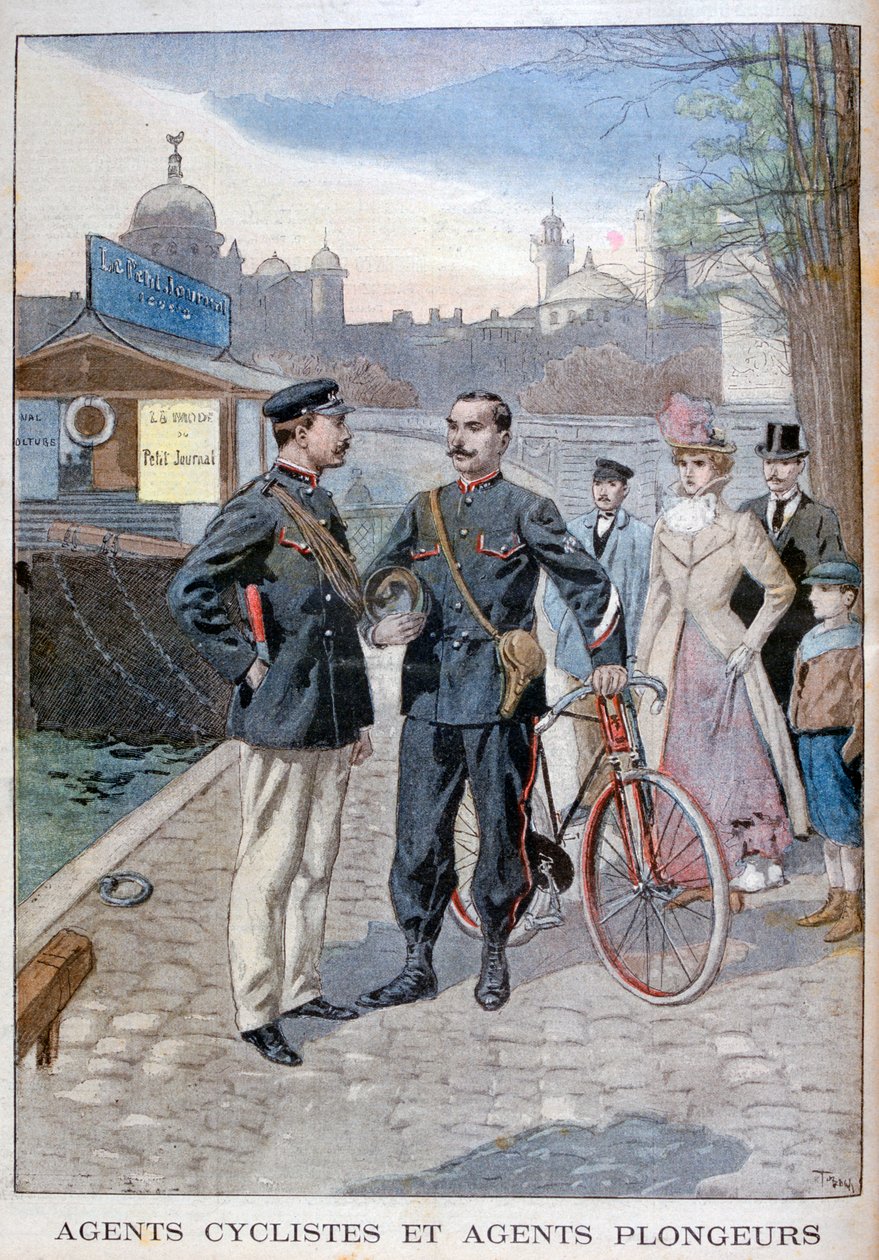 Funkcjonariusz policji rowerowej i wodnej, Paryż, 1900 autorstwa Oswaldo Tofani