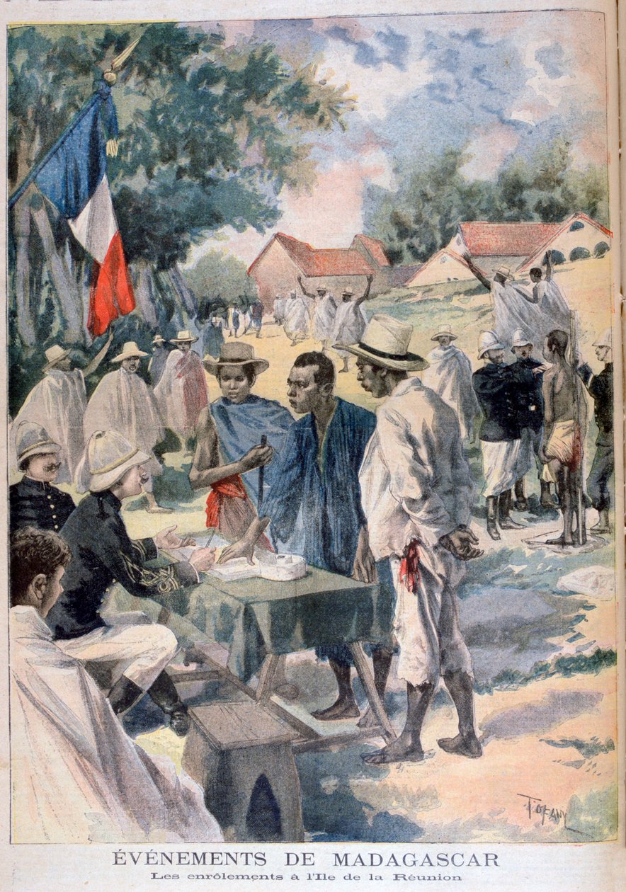 Zaciąganie tubylców na wyspie La Reunion, 1895 r autorstwa Oswaldo Tofani