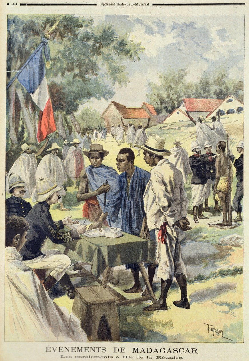 Zaciąganie tubylców na wyspie La Reunion, z Le Petit Journal, 10 lutego 1895 r. autorstwa Oswaldo Tofani