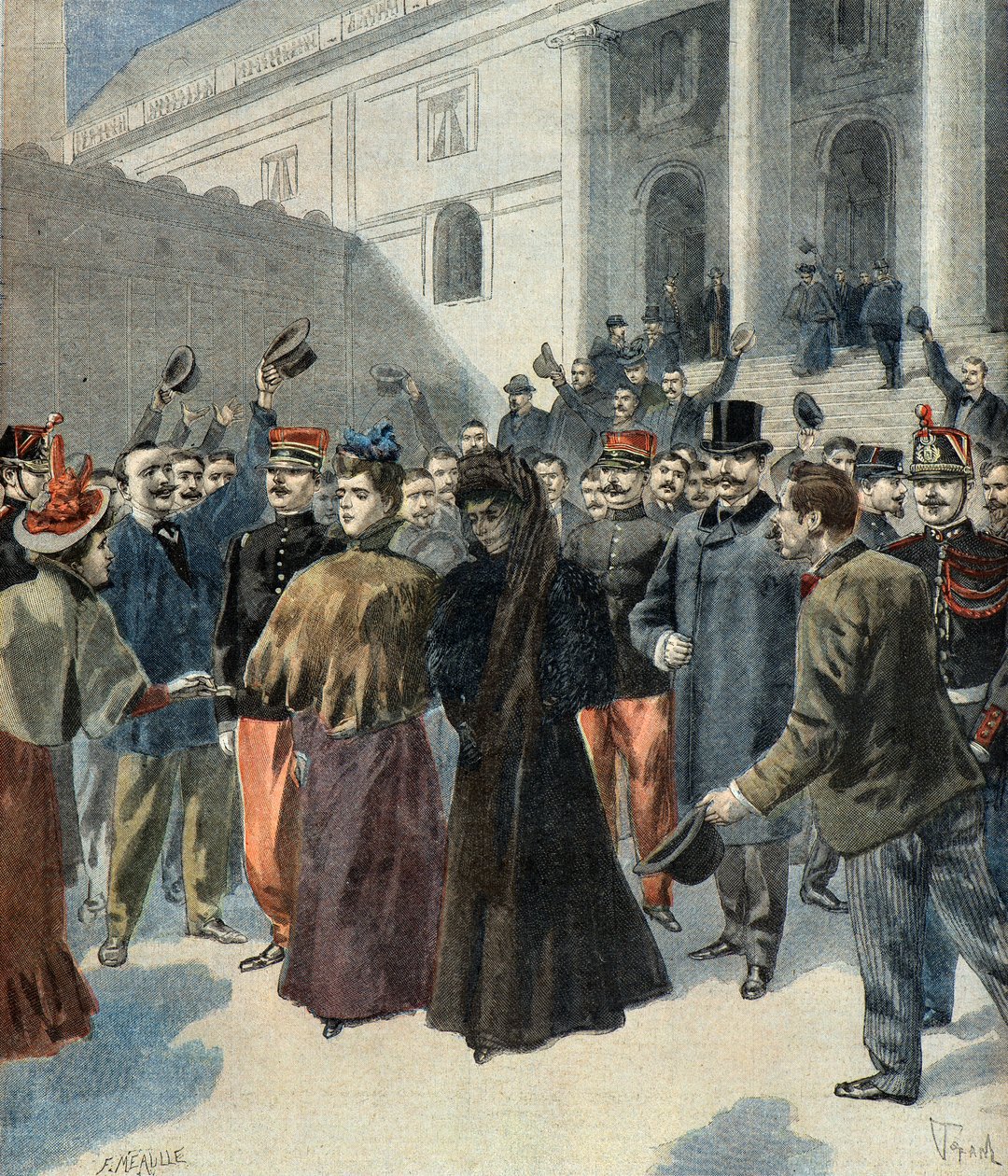 Wdowa po pułkowniku Hubercie Henrym opuszcza budynek sądu (afera Dreyfusa) autorstwa Oswaldo Tofani