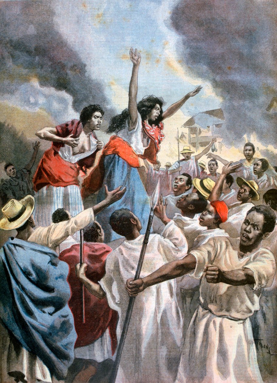 Królewskie księżniczki głoszące świętą wojnę na Madagaskarze, 1894 r autorstwa Oswaldo Tofani