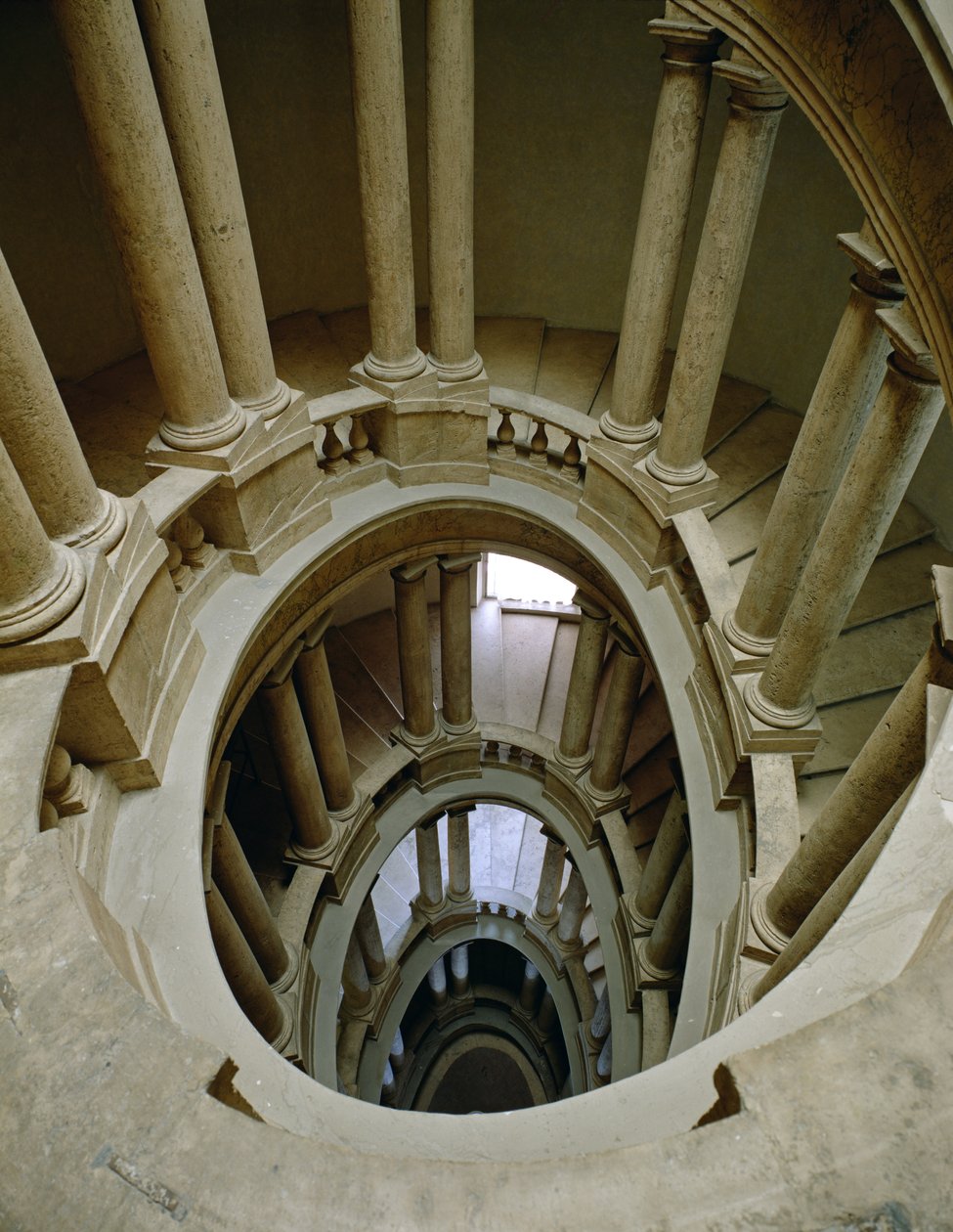 Fragment Palazzetto (Mały Pałac) spiralnych schodów widzianych z góry, 1589 autorstwa Ottaviano Mascherino
