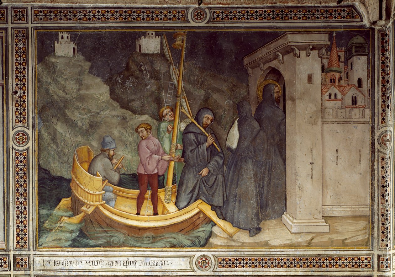 Św. Augustyn wyjeżdżając do Tagaste, założył wspólnotę zakonną (Fresco autorstwa Ottaviano Nelli