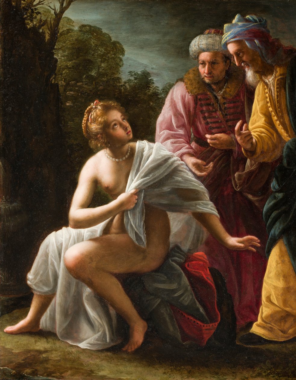 Zuzanna i starsi, ok. 1620 (olej na miedzianym panelu) autorstwa Ottavio Mario Leoni