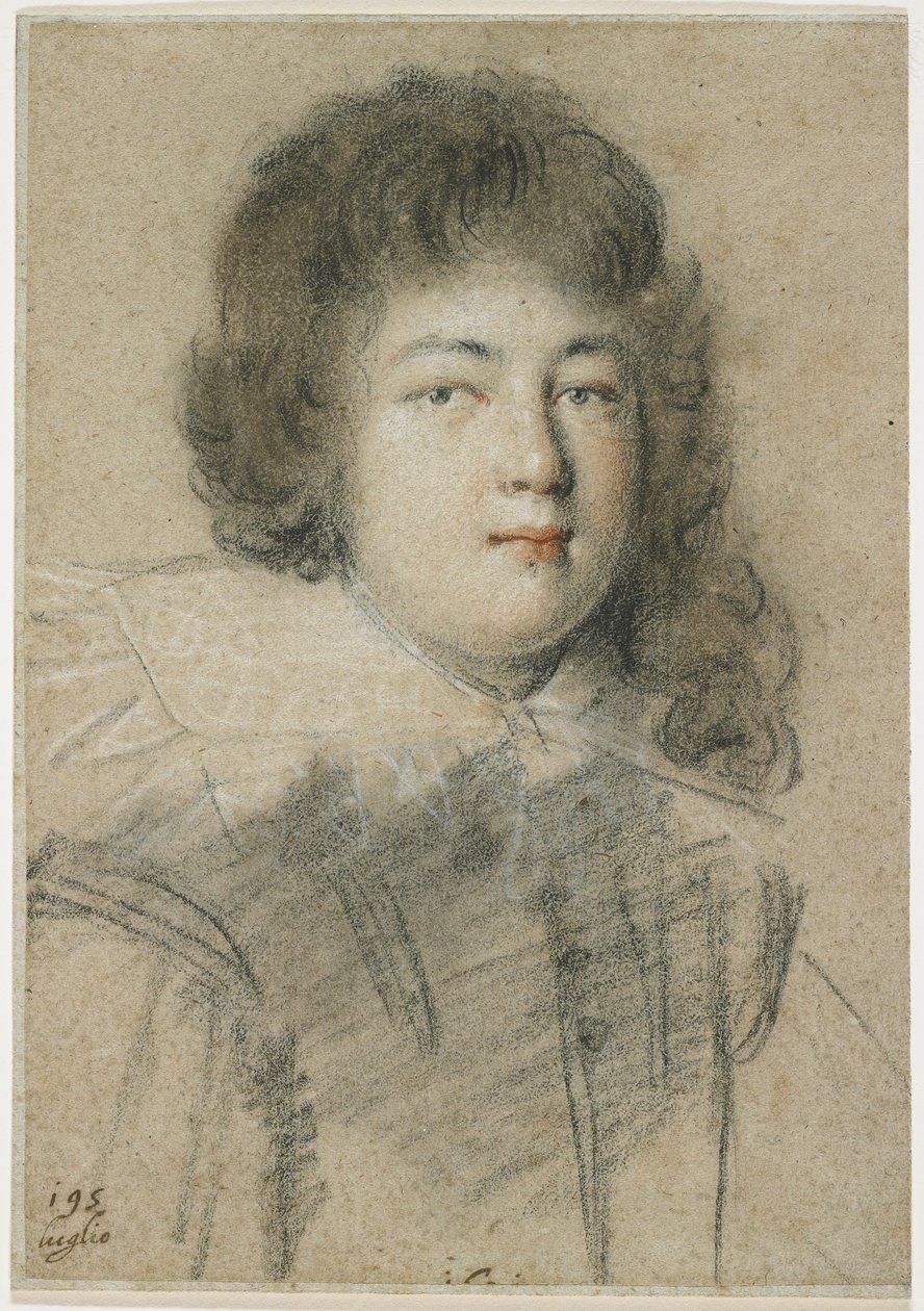 Portret dorastającego chłopca, 1621 (czerwona, czarna i biała kreda na wyblakłym brązowym papierze) autorstwa Ottavio Mario Leoni