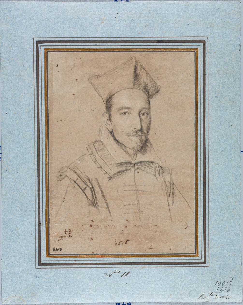 Portret prałata prawdopodobnie kardynała Francesco Marii Bourbon Del Monte Santa Maria (1549-1627) Rysunek Ottavio Leoni (1578-1630) 1616 Genes, Musei di Strada Nuova, Fondo Disegni, inw. 2418 autorstwa Ottavio Mario Leoni