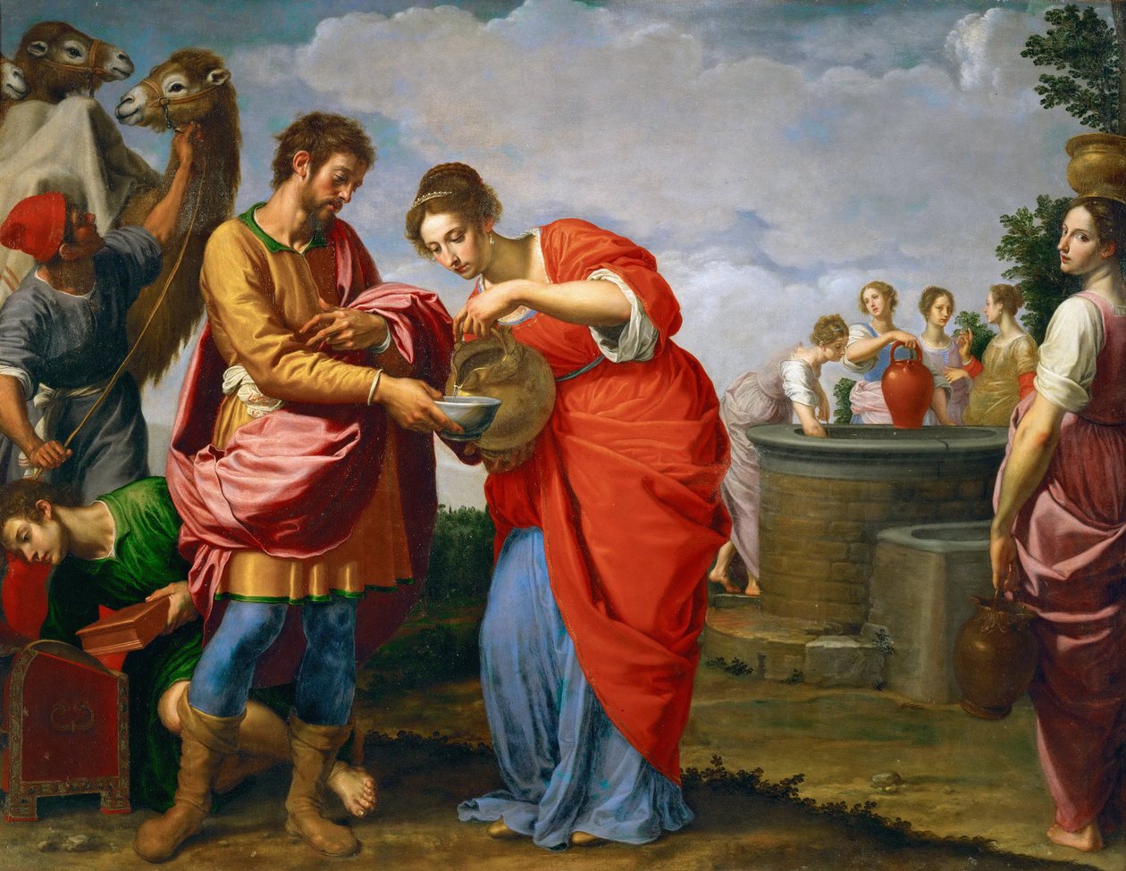 Rebeka i Eliezer przy studni - Ottavio Vannini (1585-1643). olej na płótnie, ok. 1626. Wymiar : 120x154 cm. Muzeum Historii Sztuki, Wiedeń autorstwa Ottavio Vannini