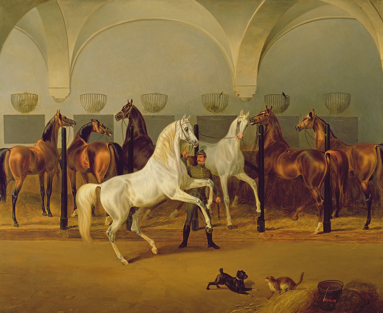 Stajnie w Babolnej, 1849 autorstwa Otto Stotz
