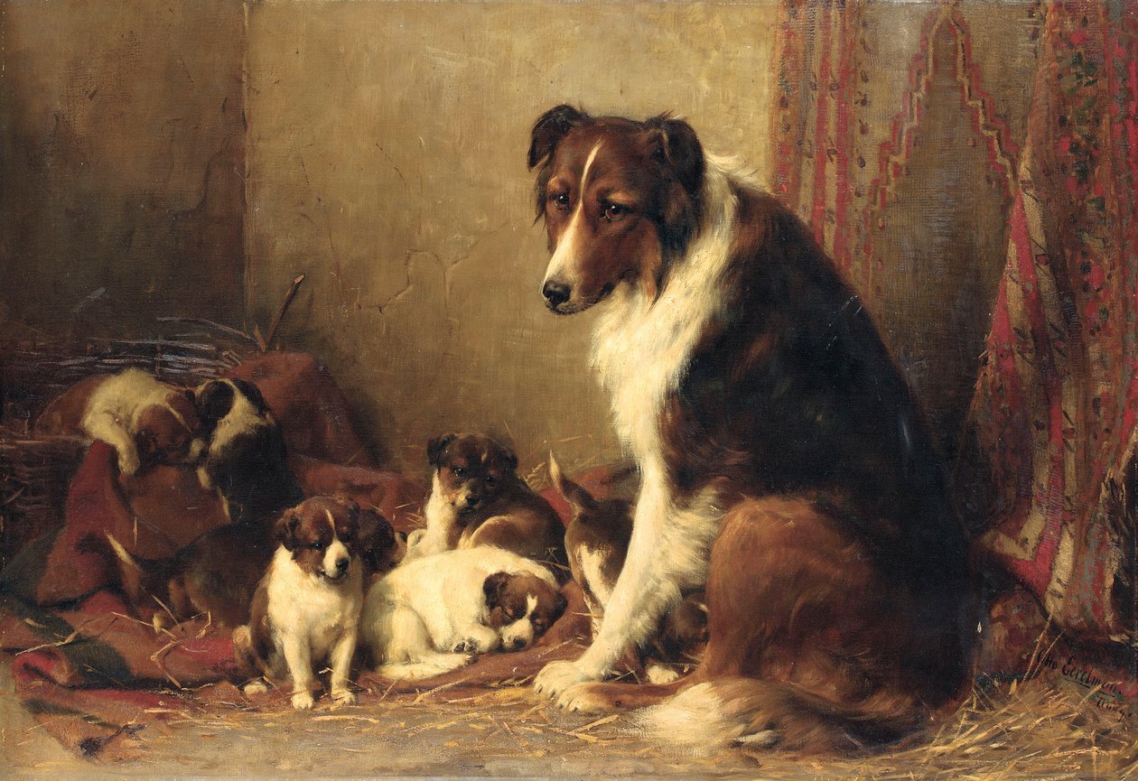 Collie ze swoimi szczeniakami autorstwa Otto Eerelman