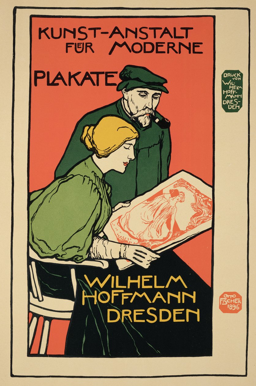 Reprodukcja plakatu reklamującego „Wilhelm Hoffmann”, zakład sprzedający nowoczesne plakaty, Drezno autorstwa Otto Fischer