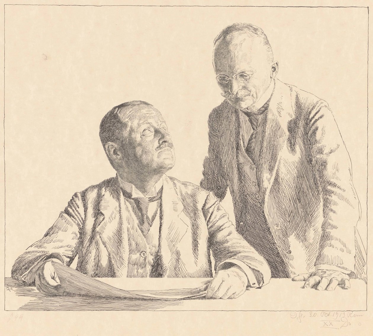 Podwójny portret kolekcjonerów Guido von Usedom i Gustava von Houwald Sammler autorstwa Otto Greiner (signed by artist)