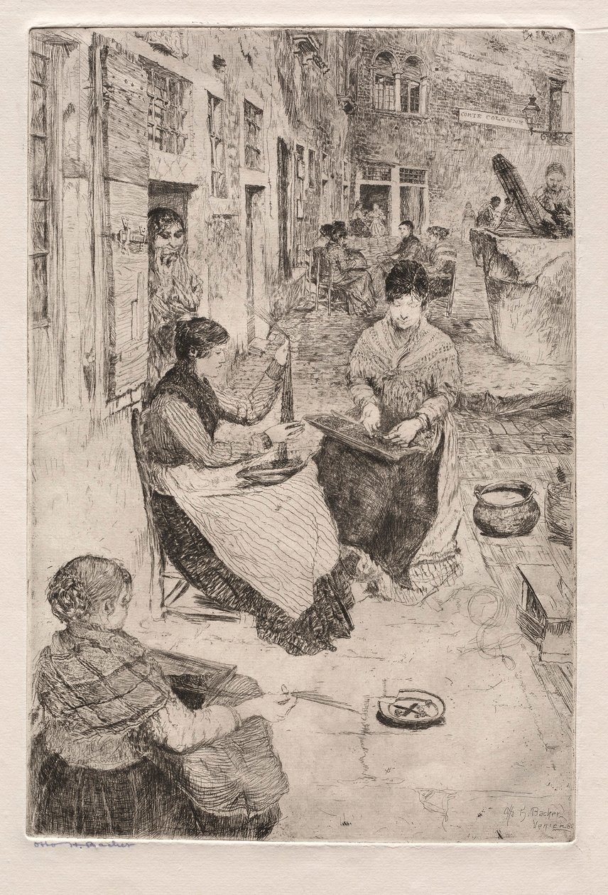 Akwaforty Wenecji: Bead Stringers, 1882. autorstwa Otto H. Bacher