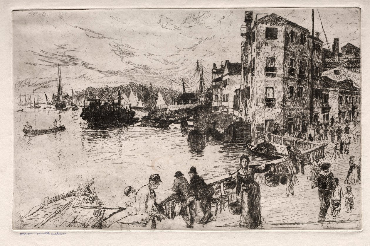 Akwaforty Wenecji: Castello Quarters, Riva, XIX wiek. autorstwa Otto H. Bacher
