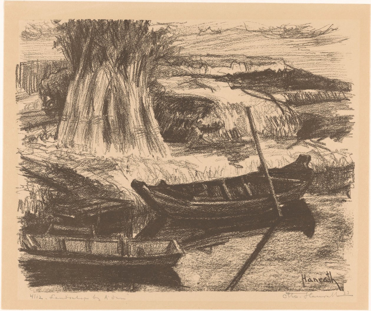 Krajobraz w pobliżu Amsterdamu (oryginalny tytuł na obiekcie) autorstwa Otto Hanrath (signed by artist)