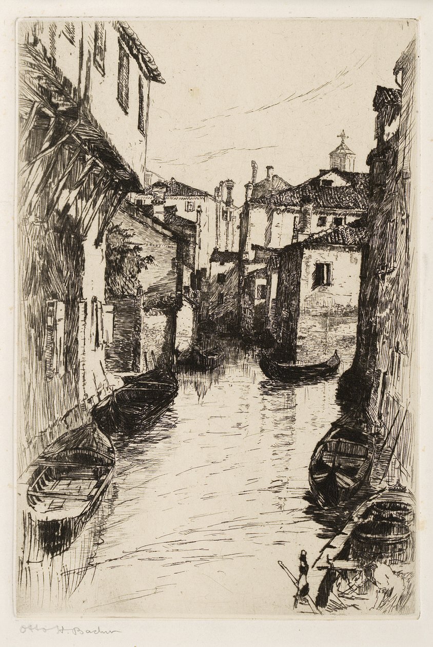 Kanał w Wenecji, c.1880-82 (akwaforta) autorstwa Otto Henry Bacher