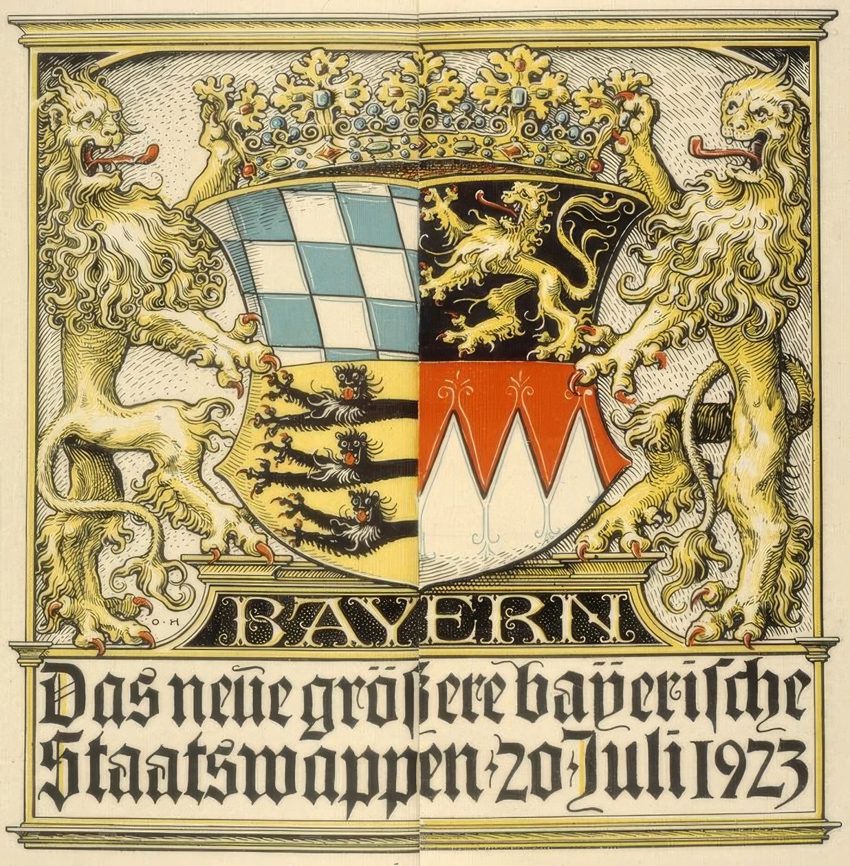 Nowy, większy bawarski herb narodowy, 20 lipca 1923 r. autorstwa Otto Hupp