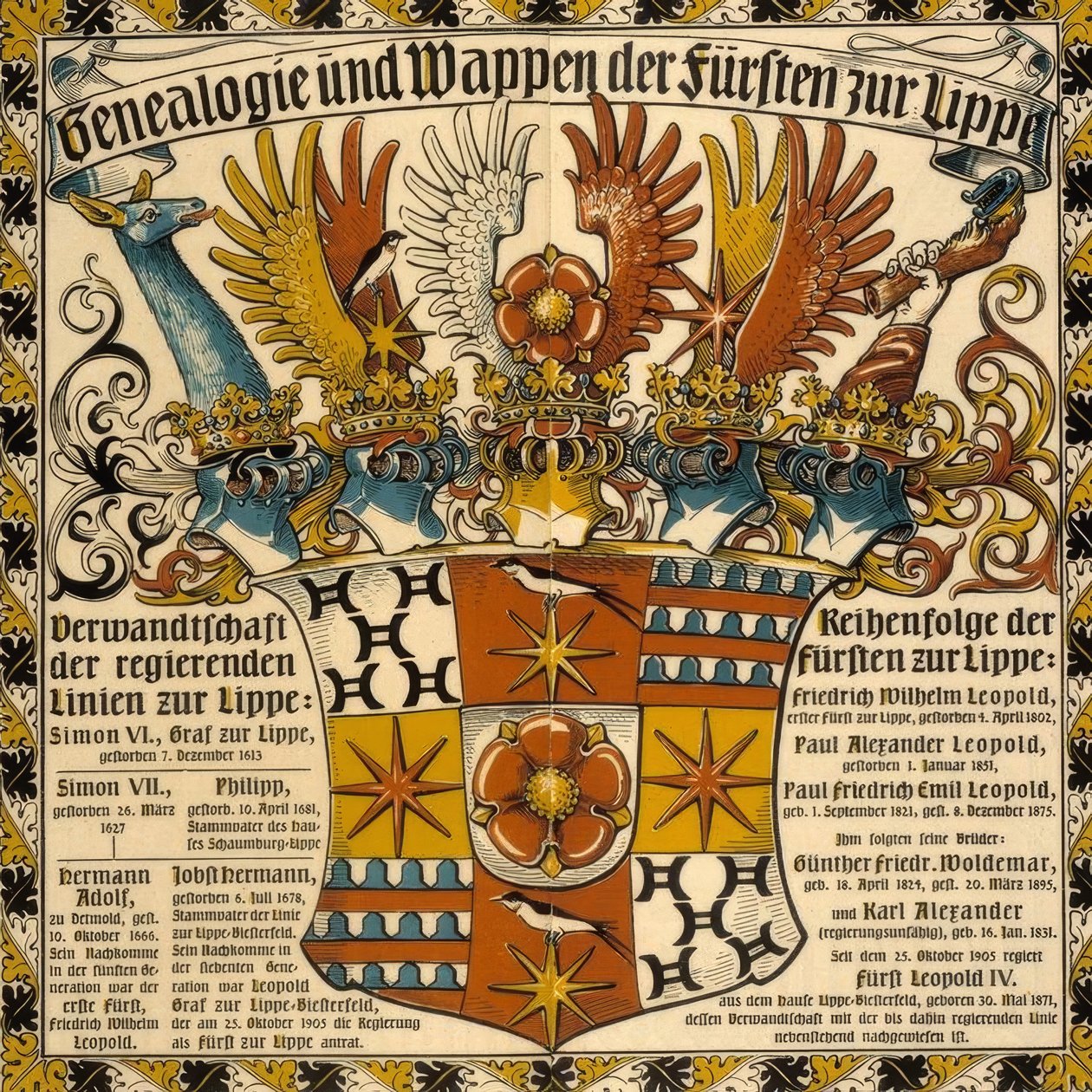 Genealogia i herb książąt Lippe autorstwa Otto Hupp