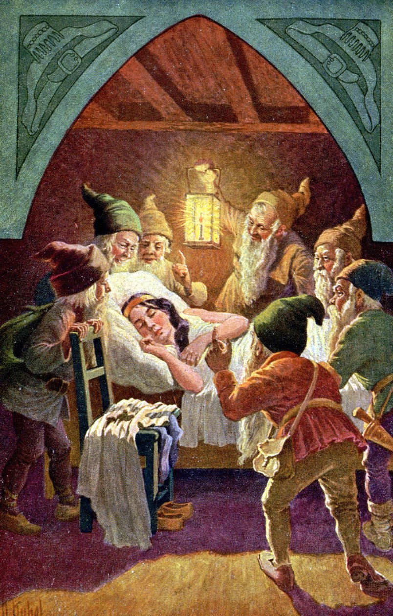 Królewna Śnieżka i siedmiu krasnoludków, ok. 1900 r. (ilustracja) autorstwa Otto Kubel
