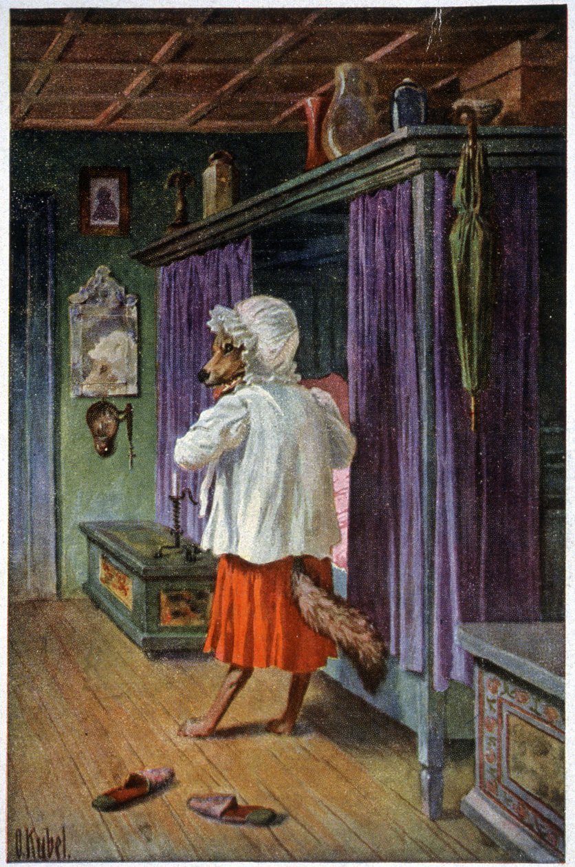 Wilk przebiera się w Babci Matki, ok. 1910 (pocztówka) autorstwa Otto Kubel
