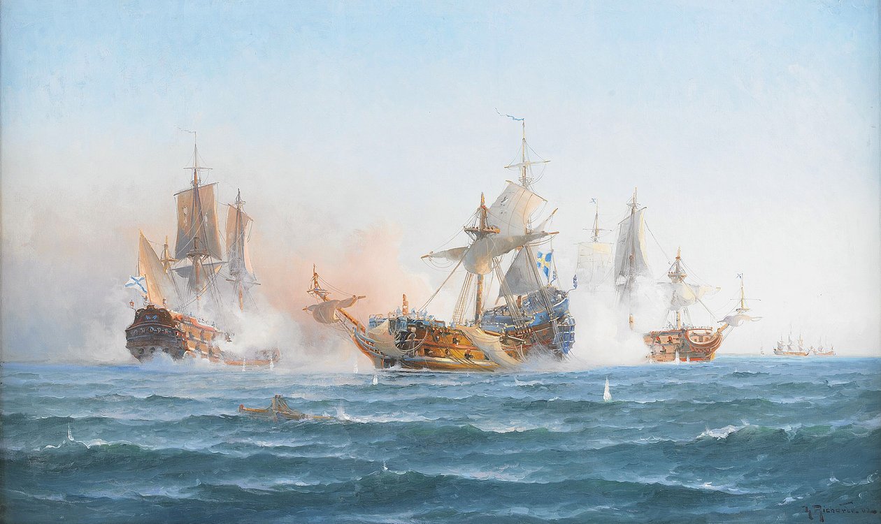 HMS Wachtmeister walczący z rosyjską eskadrą 4 czerwca 1719, 1902 autorstwa Otto Ludvig Richarde