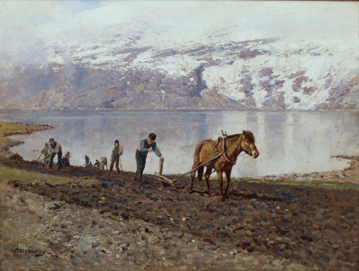 Orka z końmi (olej na płótnie) autorstwa Otto Ludvig Sinding