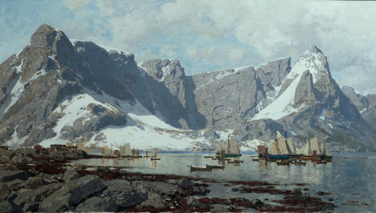 Śnieżny krajobraz z Reine, Lofoty autorstwa Otto Ludvig Sinding