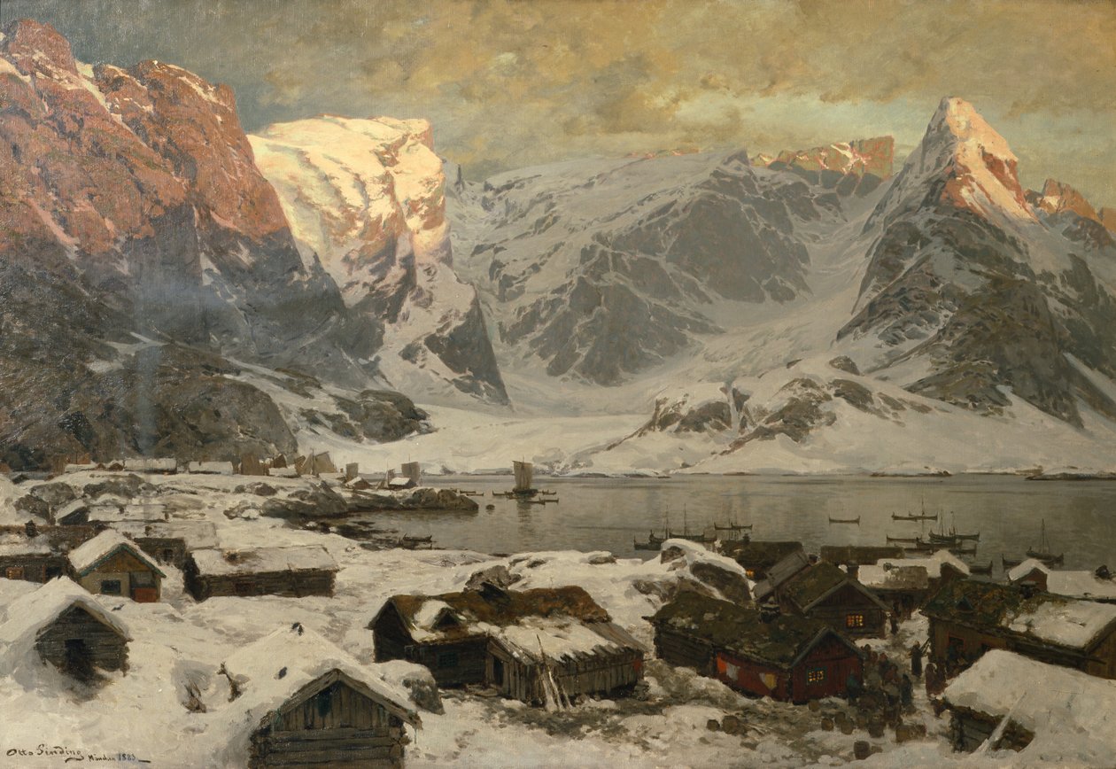 Widok z Reine na Lofotach, ok.1886 (olej na płótnie) autorstwa Otto Ludvig Sinding